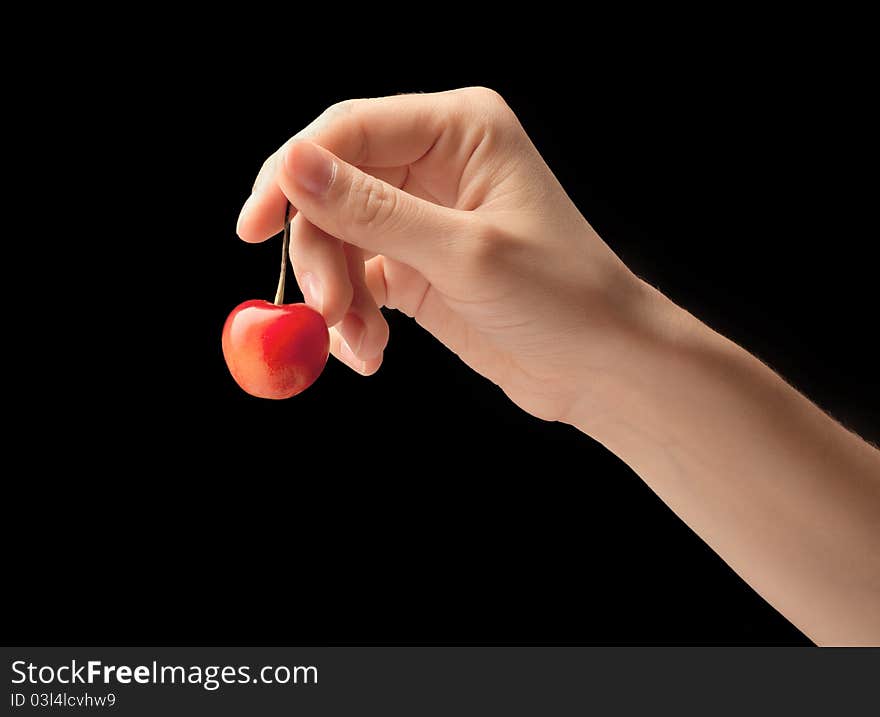 One Sweet Cherries On A Hand.