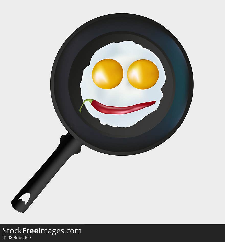 Eggs in a frying pan on a gray background. Eggs in a frying pan on a gray background