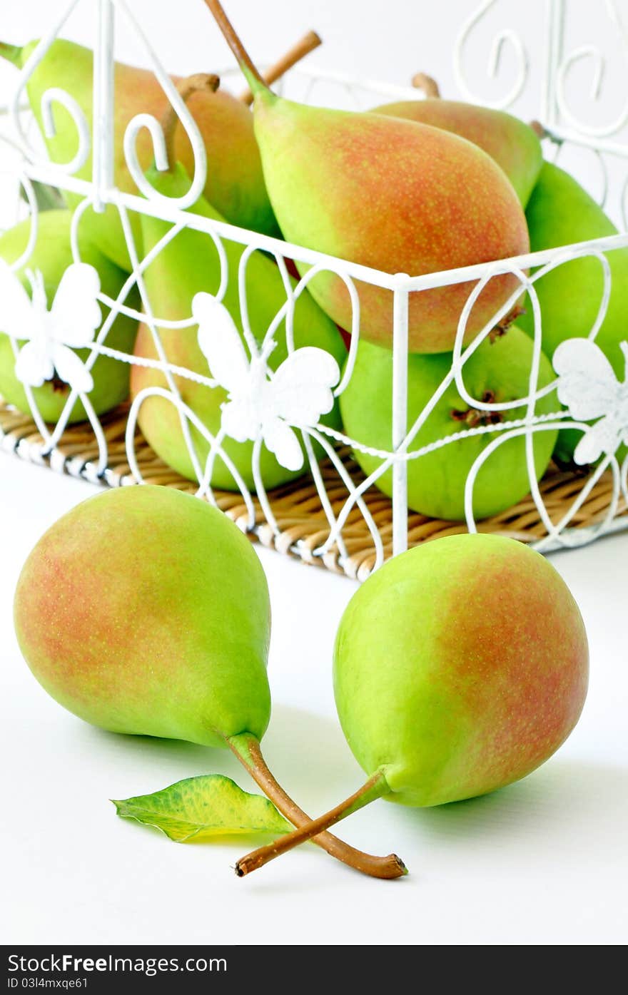 Pears in the white basket