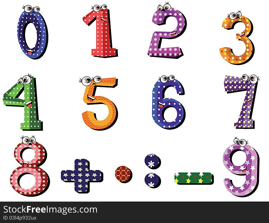 Numbers set with texture,cartoon.