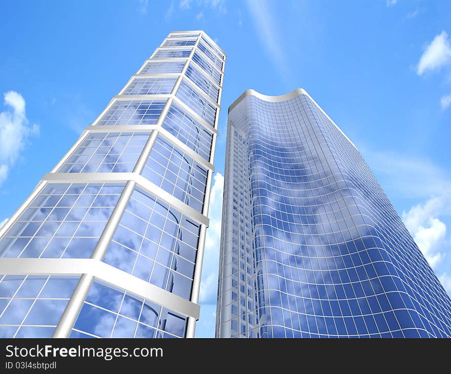 Modern skyscraper on cloudscape background