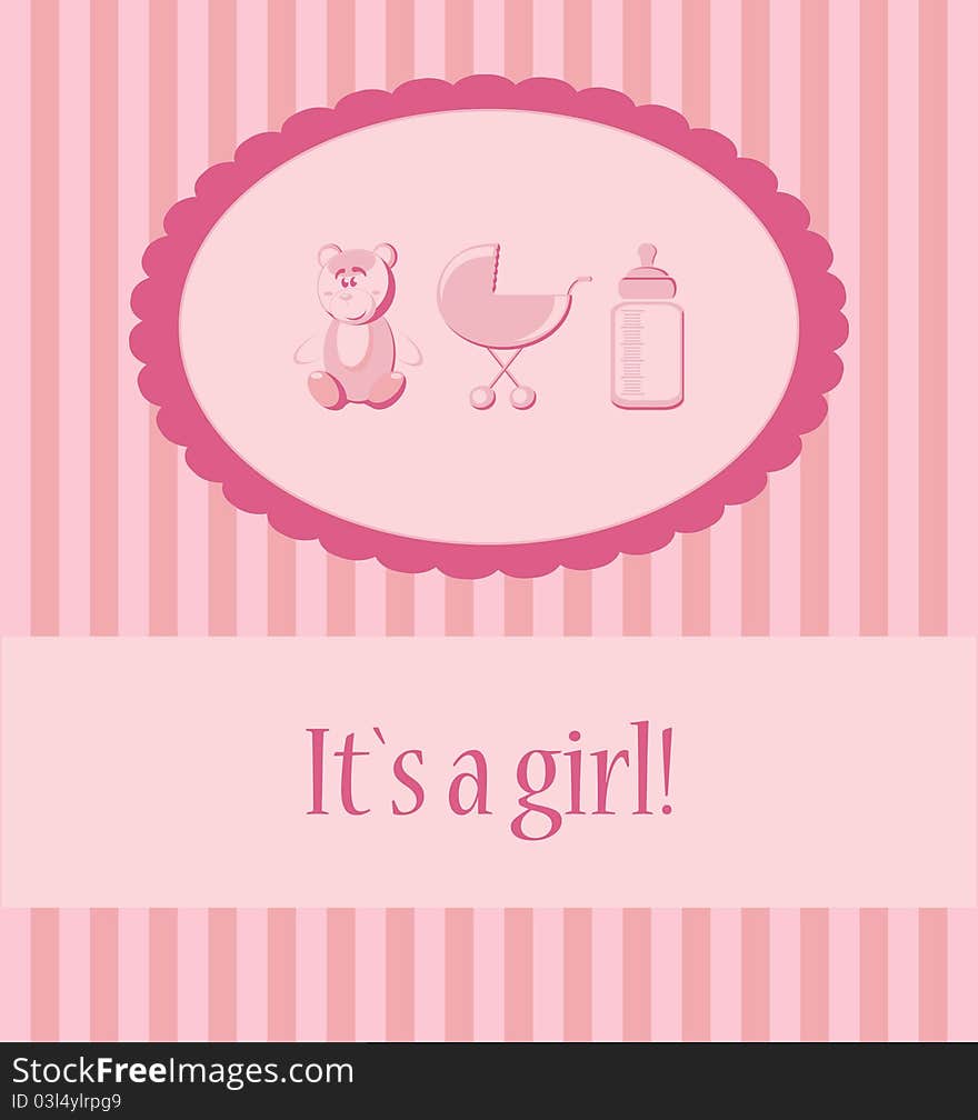 Baby Girl Arrival Announcement Card.