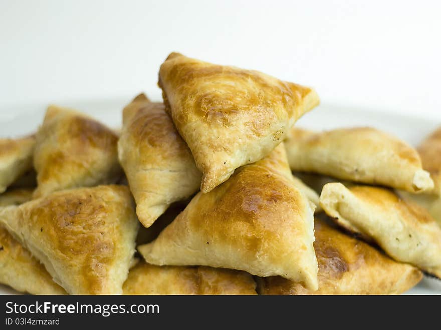 Asian pies with meat, samsa on the white background