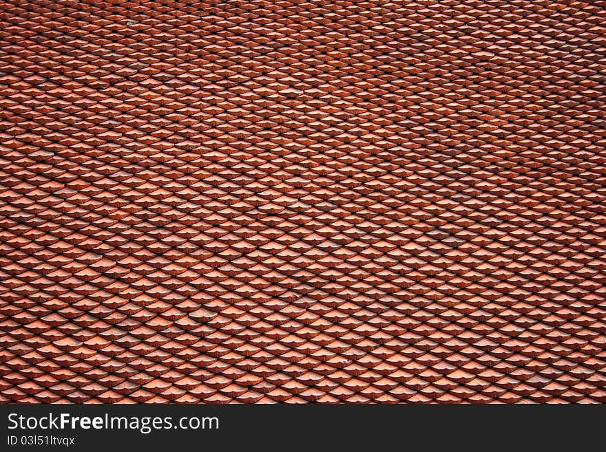 Red tile roof of the building in Hanoi