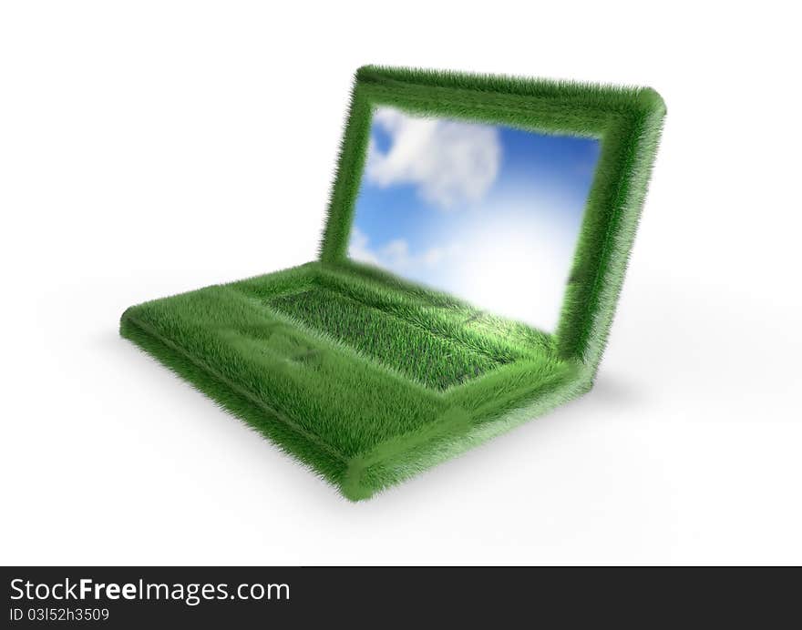 Render of a laptop made of grass. Render of a laptop made of grass