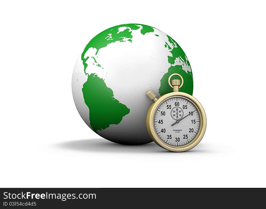 Render of our planet with a clock next to it. Render of our planet with a clock next to it.