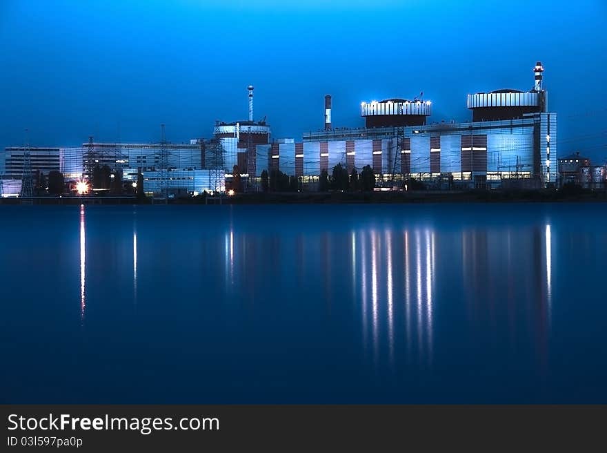 Nuclear Power Plant At Night In South Ukraine