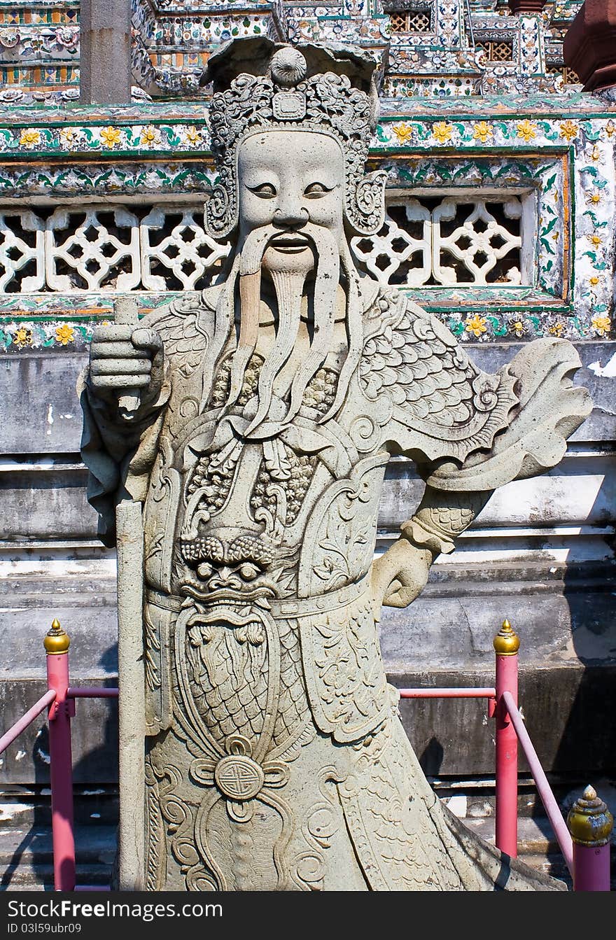 Ancient lord stone statue in Thailand Buddha temple