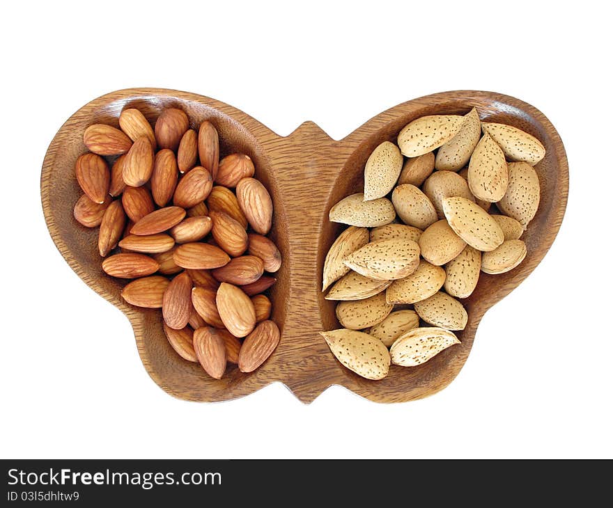 Shelled and unshelled almonds nuts