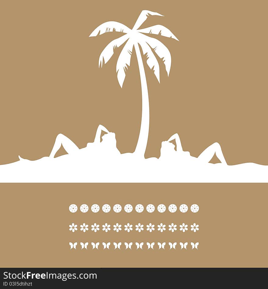 Women have a rest on a resort under a palm tree. A illustration