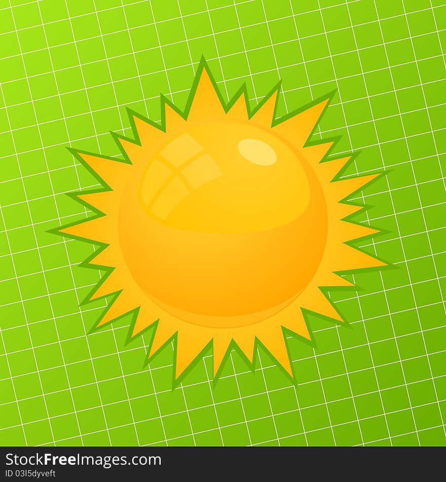 The orange sun on a green background. A illustration. The orange sun on a green background. A illustration