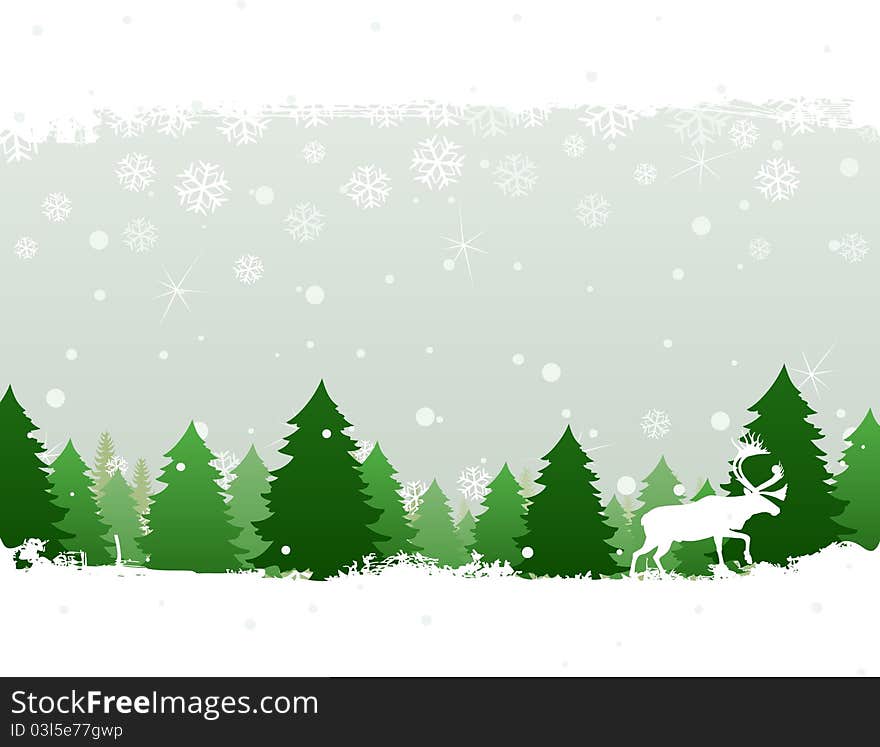 The deer goes on winter wood. A vector illustration