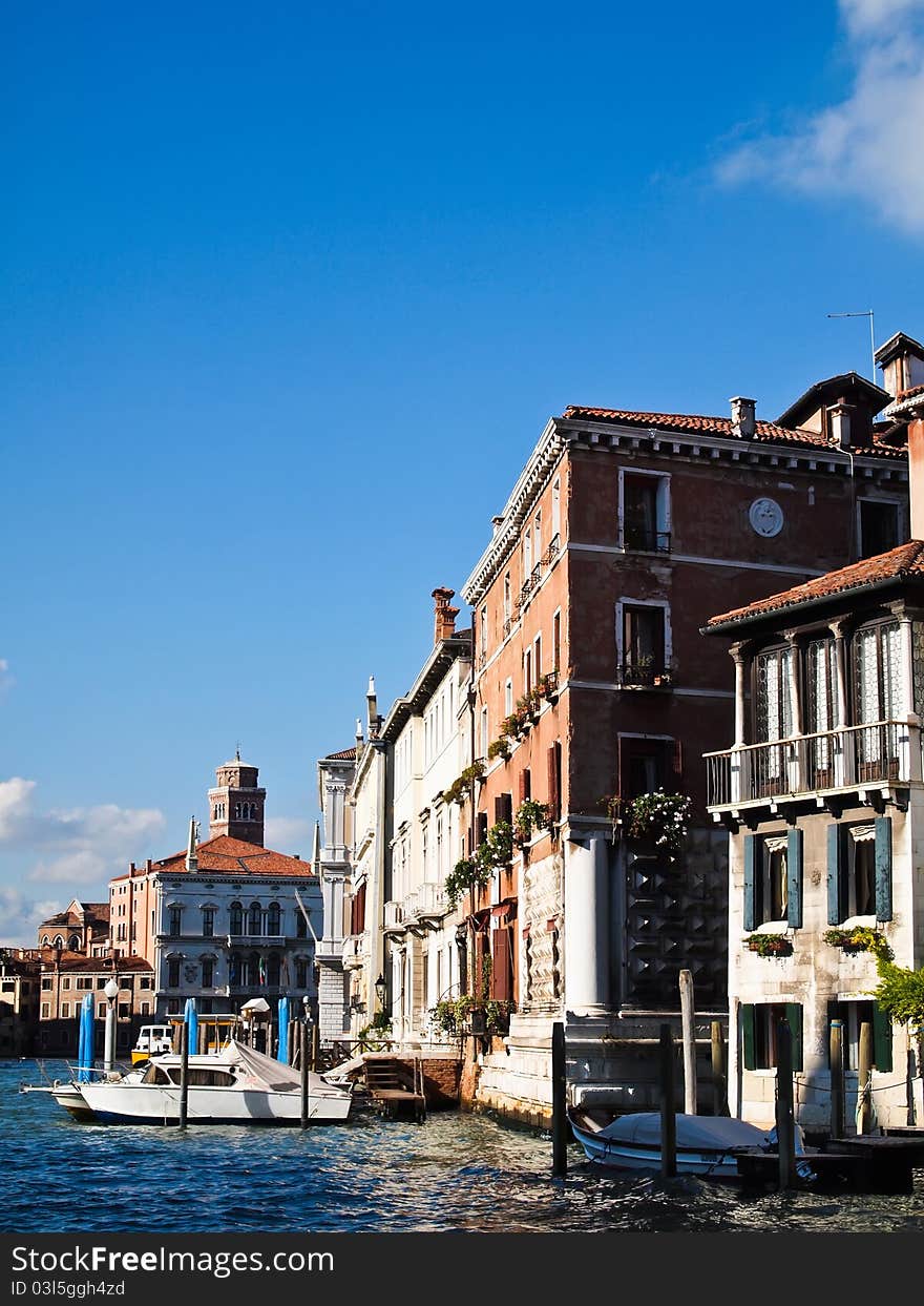 Port Of Gondola Boats In Venice Italy