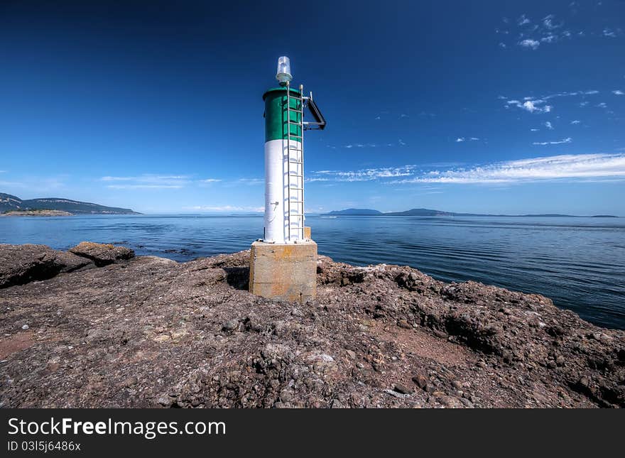 A navigation beacon on the shores of the Canadian Gulf Islands, British Columbia