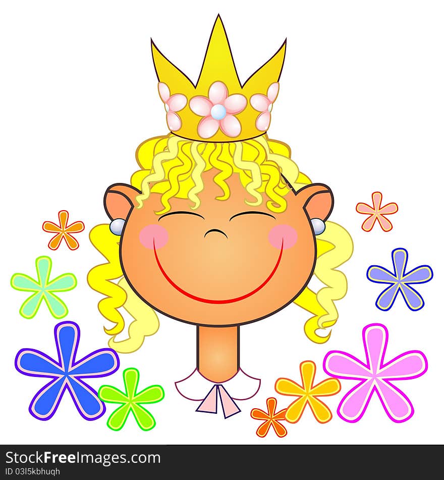 Happy little girl with flowers and crown on head. Happy little girl with flowers and crown on head