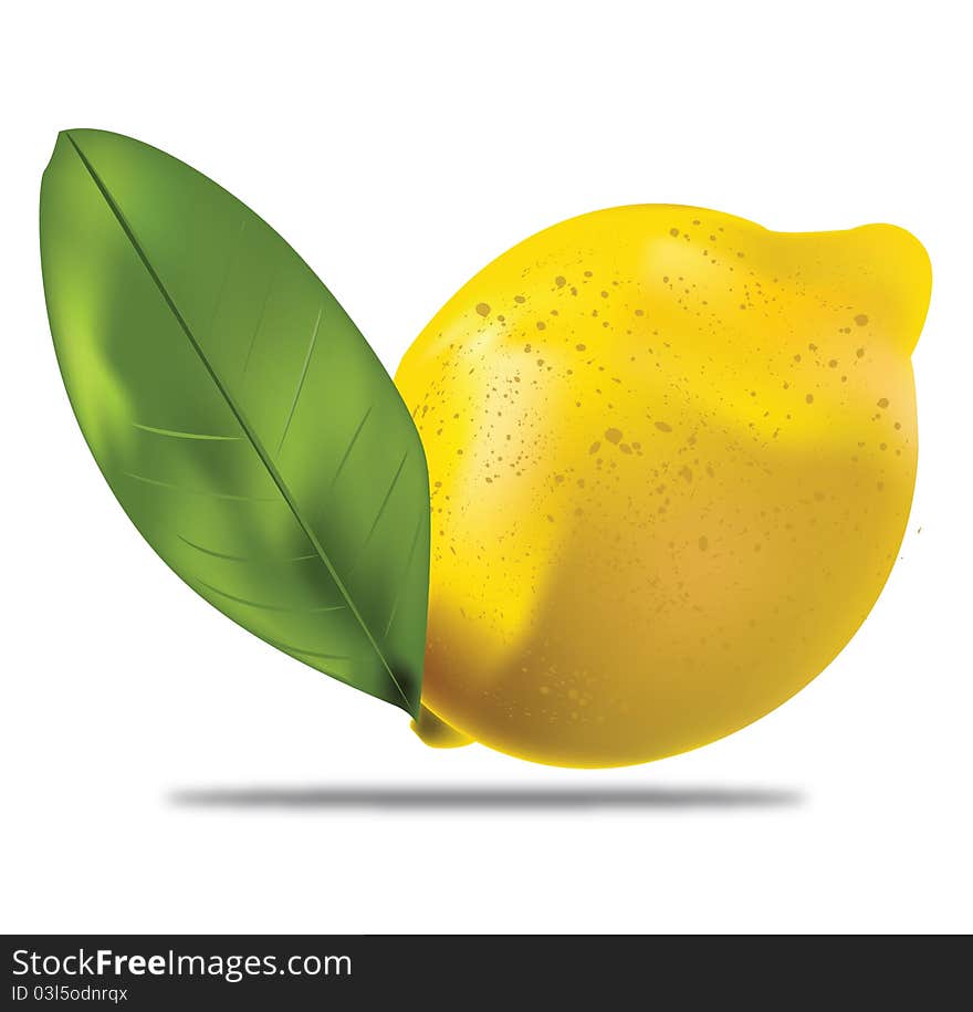 Ripe lemon with green leaf floating in the air. Ripe lemon with green leaf floating in the air