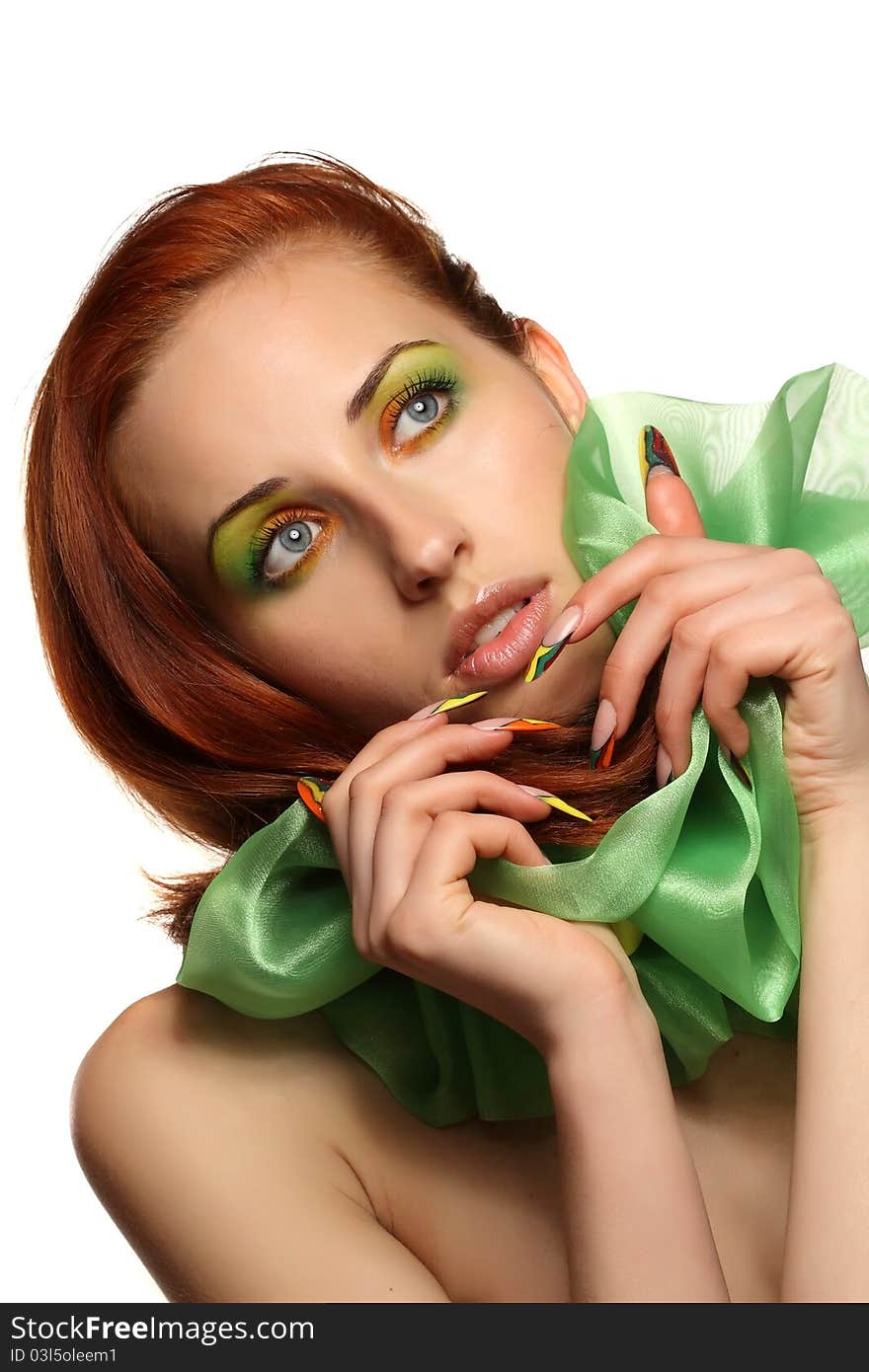 Girl with colorful makeup and beautiful nails. Girl with colorful makeup and beautiful nails