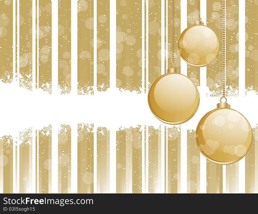 Glossy gold baubles on a strped background