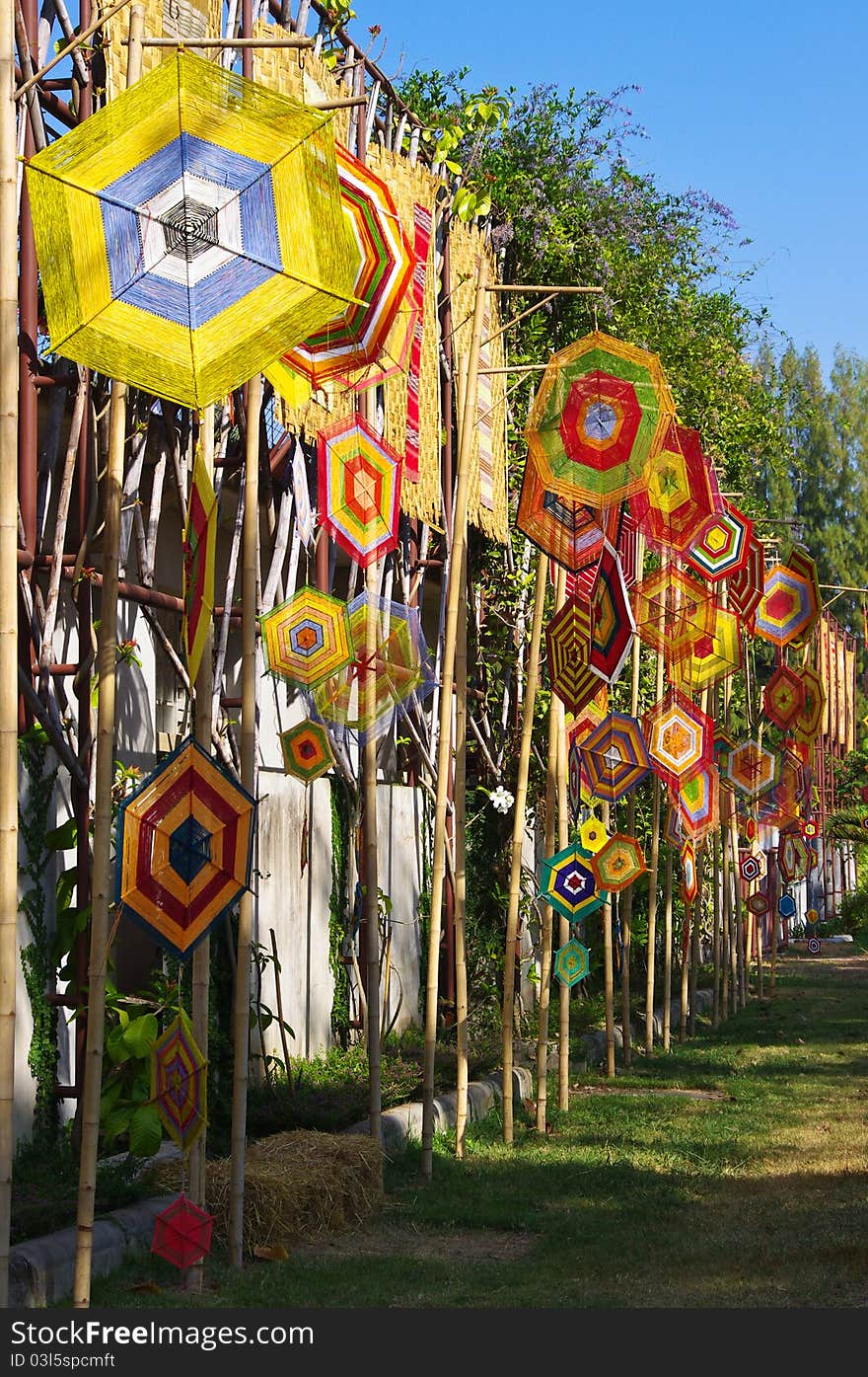 Circle colourful on top of bamboo. Circle colourful on top of bamboo