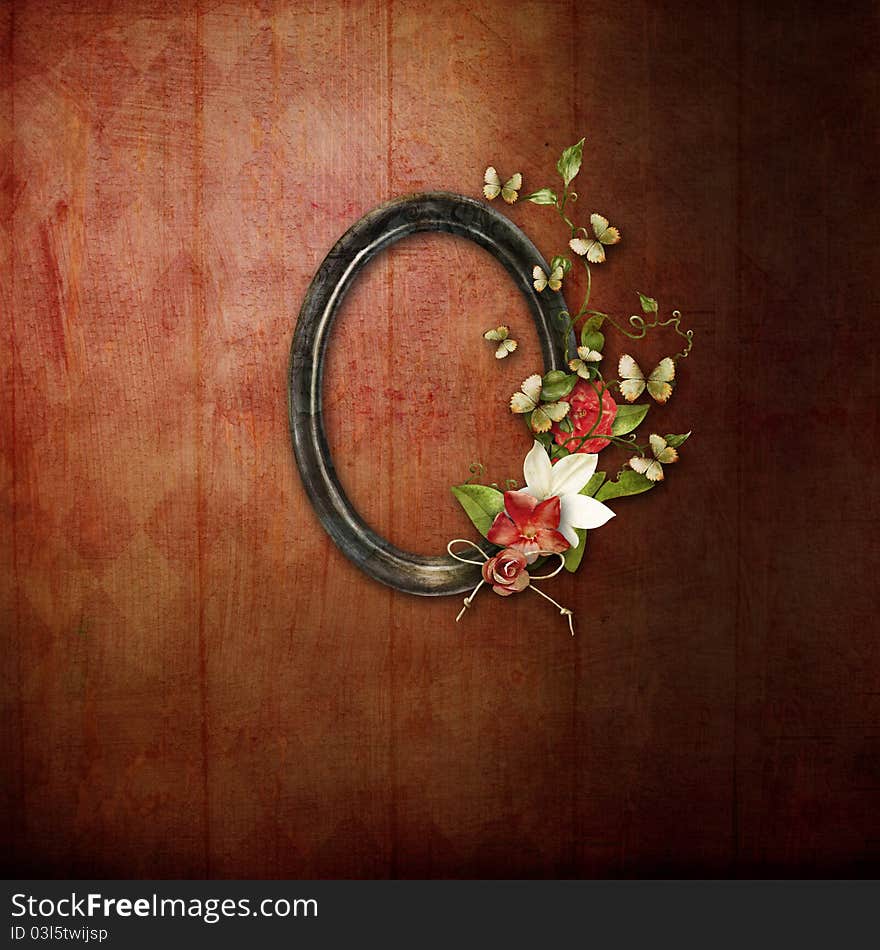 Textured background with a frame decorated with flowers