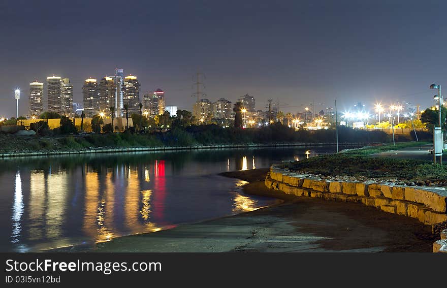 Panorama of Tel Aviv city and river at the night. Panorama of Tel Aviv city and river at the night