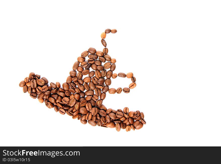 Many coffee beans of a white background