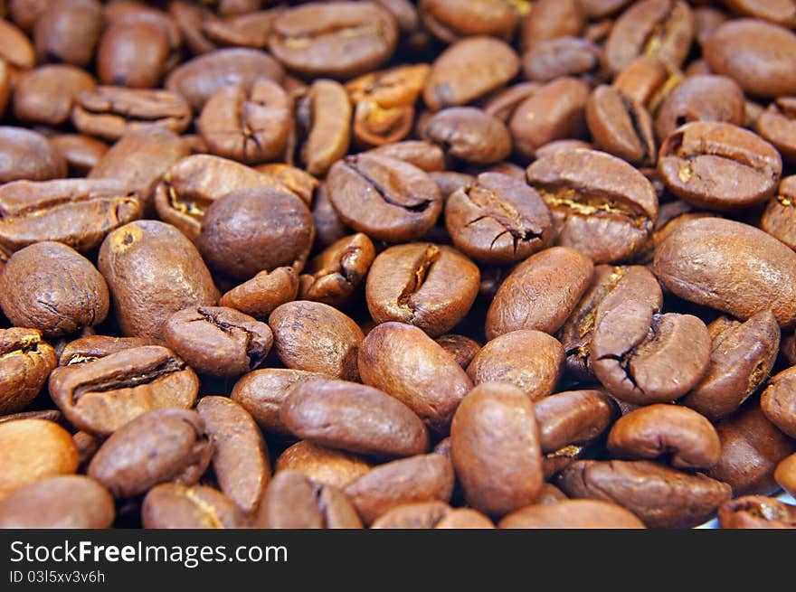 Many coffee beans as the backdrop