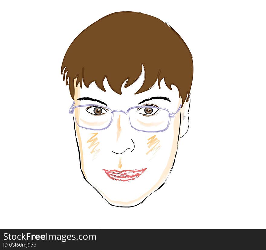 Man's face with glasses, brown hair