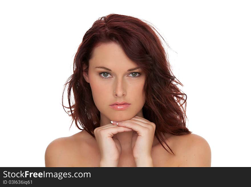 Beautiful woman portrait in studio on white background