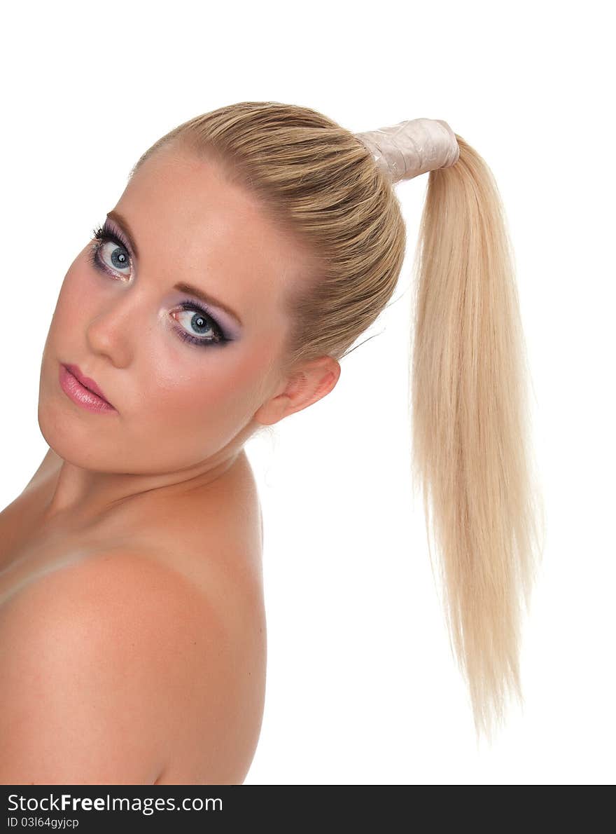 Beautiful woman portrait in studio on white background