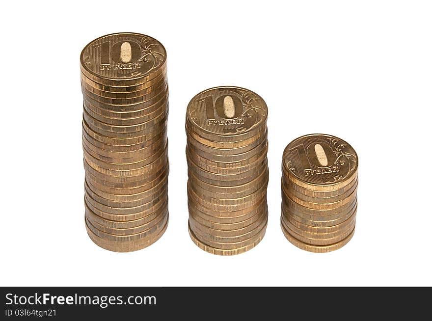 Three columns of ten ruble coin