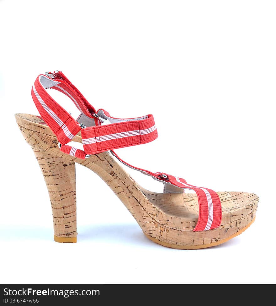 Shoe with high heel on white background