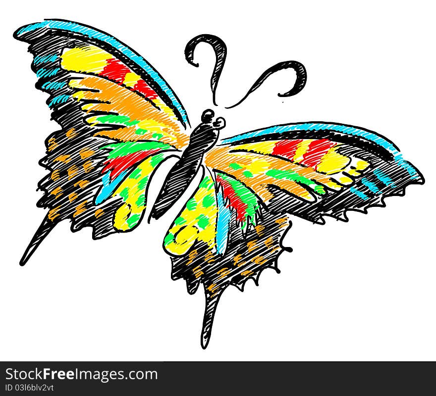 Colourful illustration of summer butterfly. Colourful illustration of summer butterfly