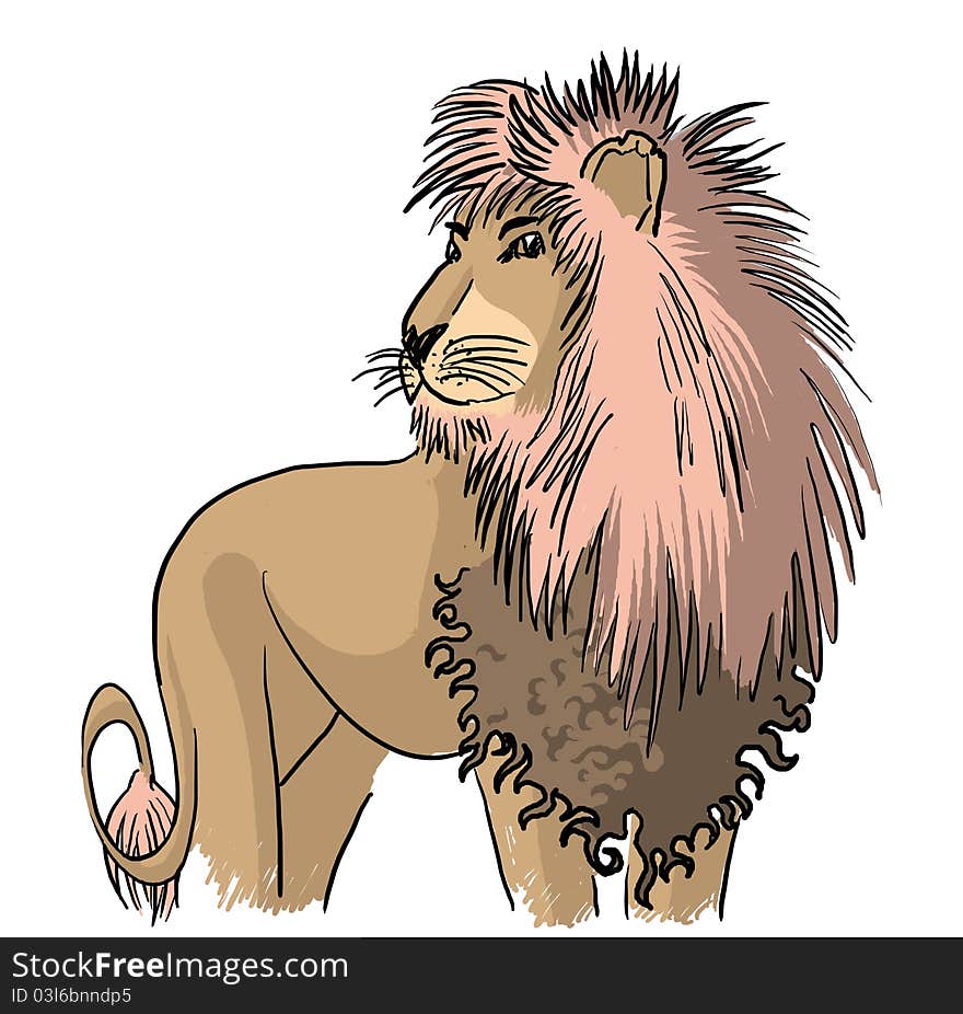 Drawing standing lion