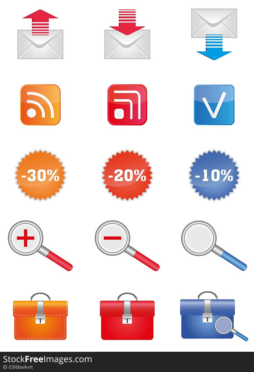 Set of colored office and universal icons. Set of colored office and universal icons