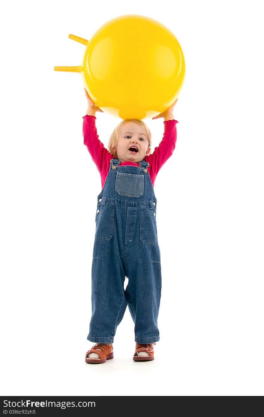 Child with ball, on white background.