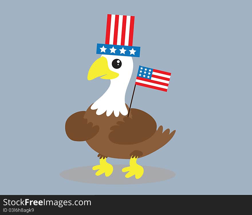 Bald eagle with american flag and hat. Bald eagle with american flag and hat.