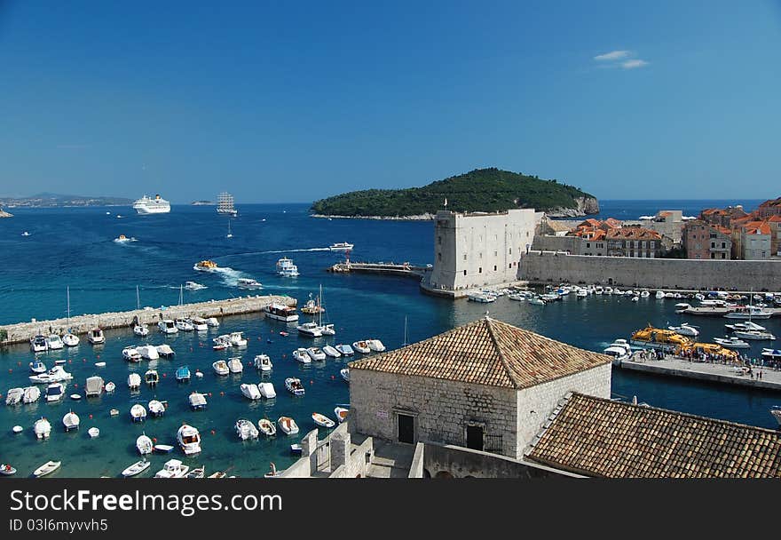 A photograph of the harbour at the ancient city of Dubrovnik in Croatia. A photograph of the harbour at the ancient city of Dubrovnik in Croatia