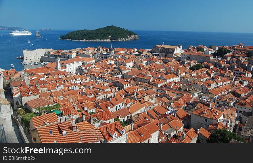 Rooftops and the harbour of Dubrovnik