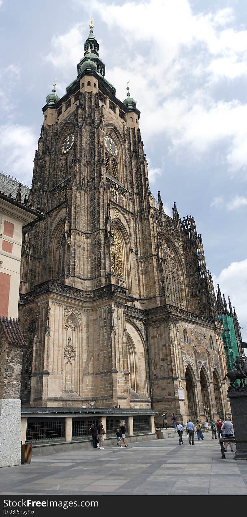 Right side of Saint Vitus Cathedral in Prague, Czech Republic. Photo taken on May, 2011