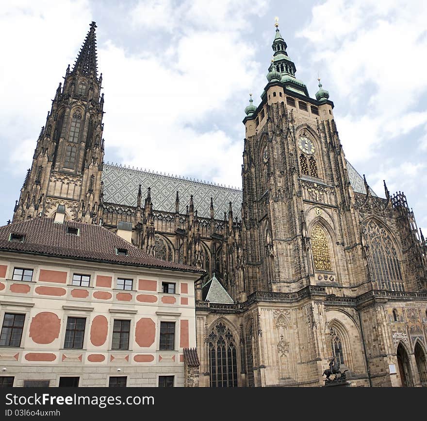 Right side of Saint Vitus Cathedral in Prague, Czech Republic. Photo taken on May, 2011