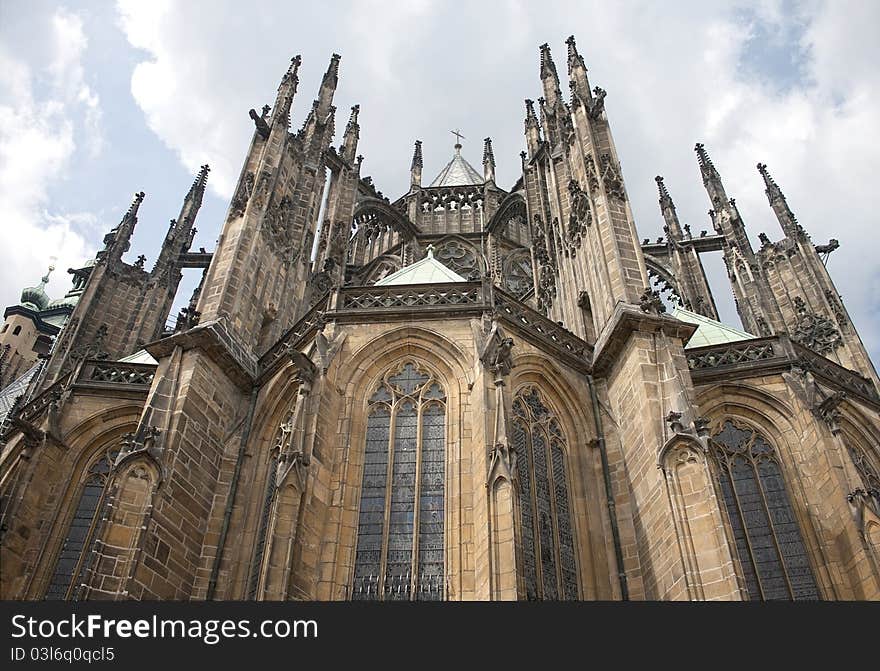 Radiating Chapels and Flying Buttress of Gothic Prague Saint Vitus' Cathedral in Prague Castle. . Radiating Chapels and Flying Buttress of Gothic Prague Saint Vitus' Cathedral in Prague Castle.