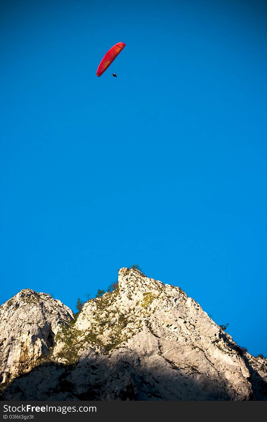 Gliding over a rocky area. Gliding over a rocky area