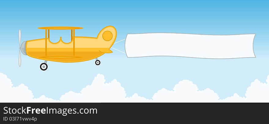 Illustration of airplane with blank banner. Illustration of airplane with blank banner