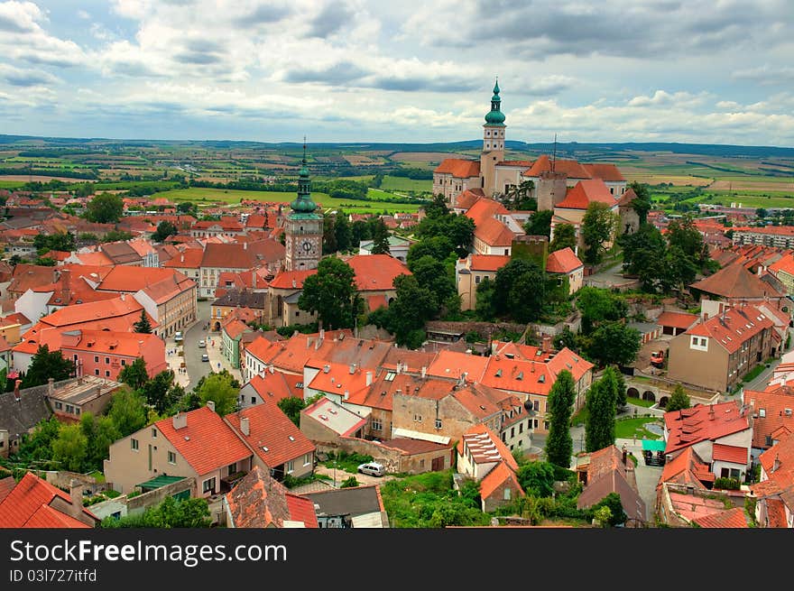 View of historical small town in Europe with a castle. View of historical small town in Europe with a castle