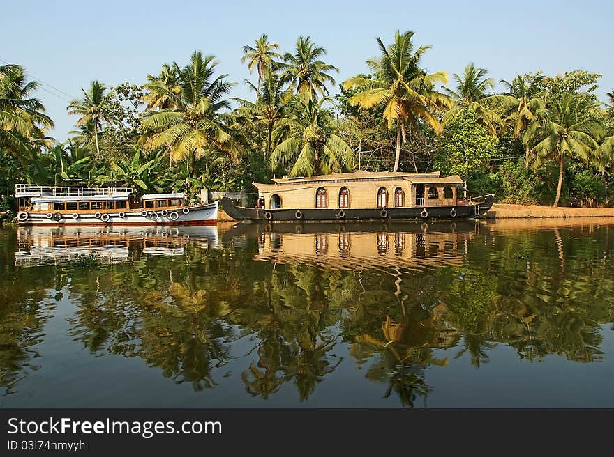 House boat in the Kerala (India) Backwaters. Used to carry rice in the olden days. Now primarily used as houseboats.