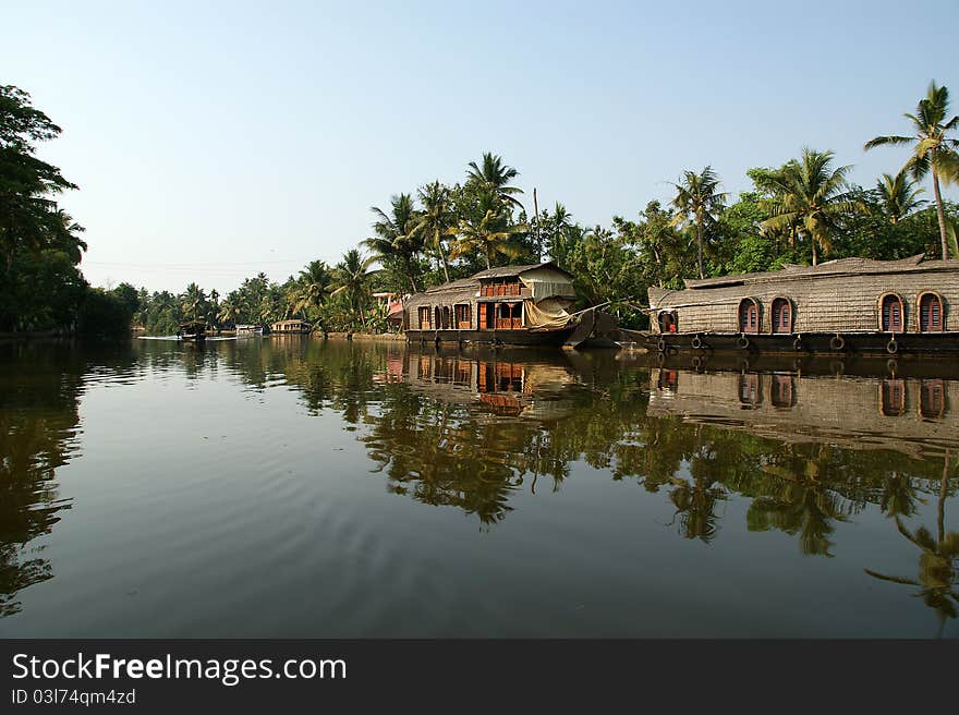 House boat in the Kerala (India) Backwaters. Used to carry rice in the olden days. Now primarily used as houseboats.