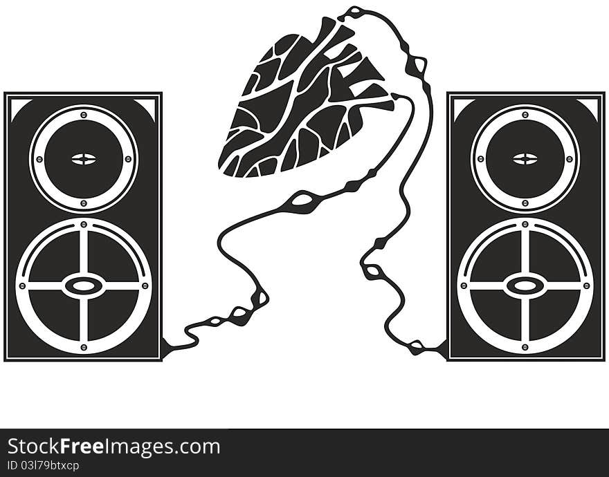 Illustration of heart and speakers. Illustration of heart and speakers.