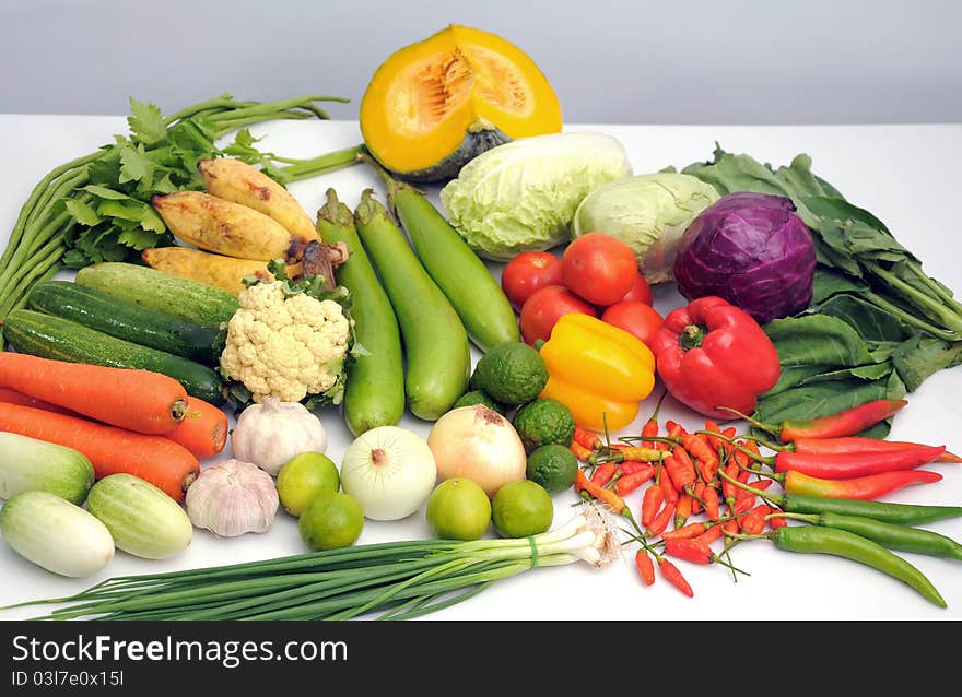 Mixed vegetables on white table