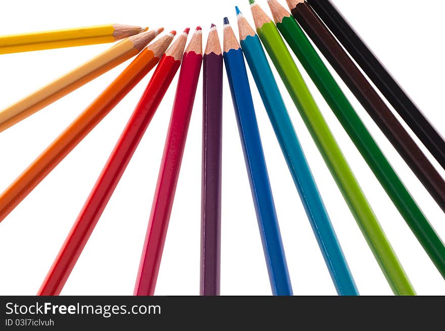 Isolated raw of color pencils. Isolated raw of color pencils